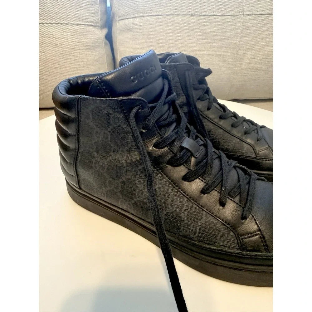 Gucci Black GG Supreme Canvas  Mens High Top Sneakers, Size US 10